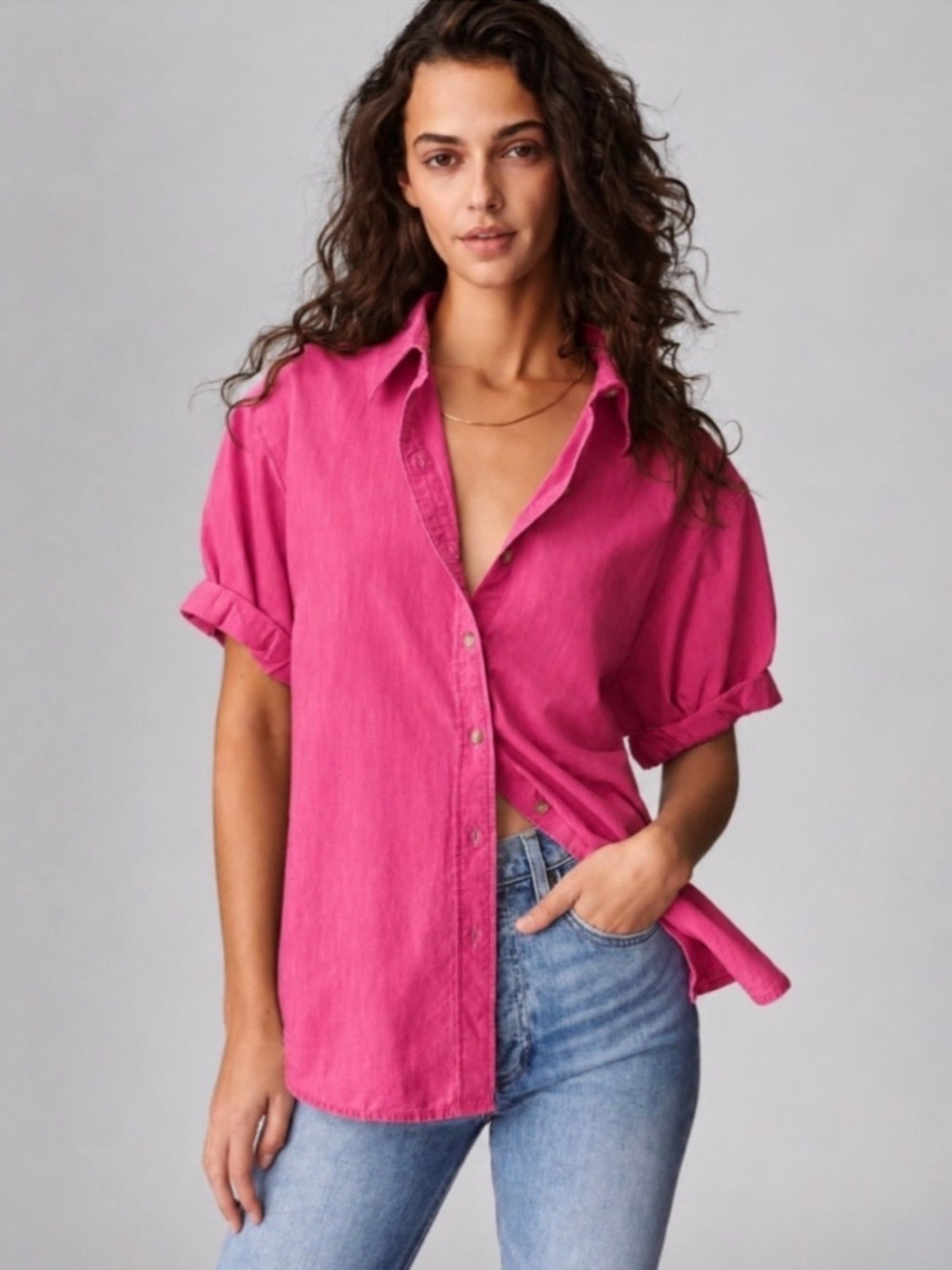 Denim Forum The Jane Cotton Chambray Shirt in Soft Fuchsia Size S